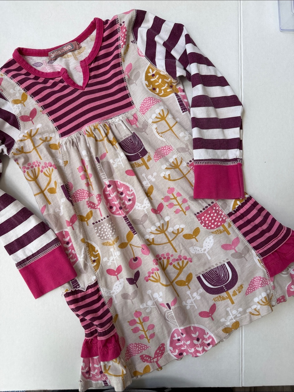 Jelly the Pug Girls Floral & Striped Long Sleeve Knit Dress